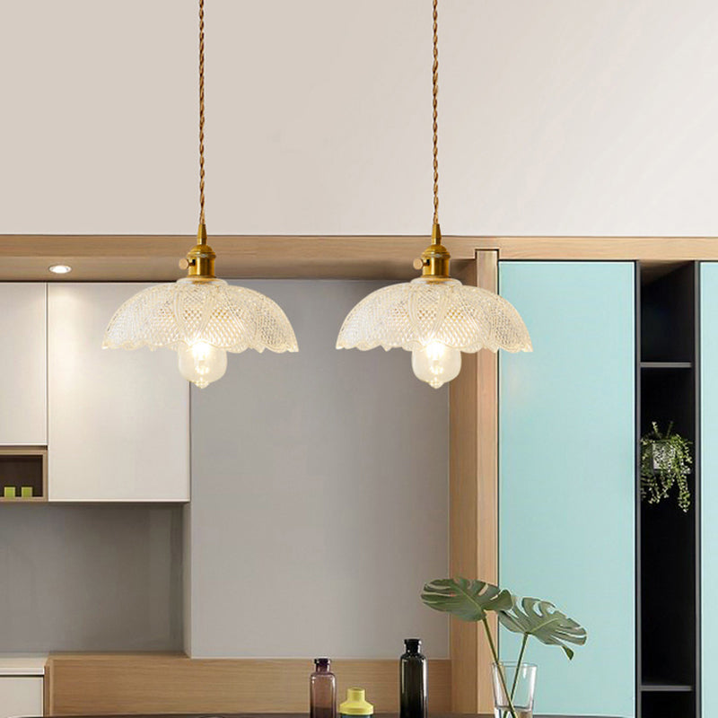 Clear Glass Pendant Light with Round Shade and E27 Fitting