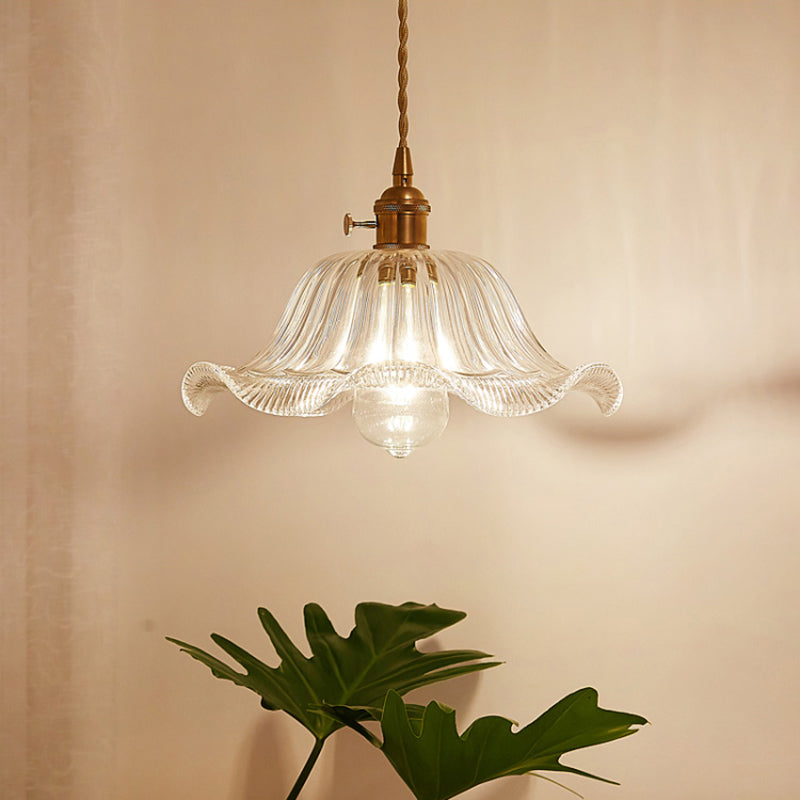 Clear Glass Pendant Light with Round Shade and E27 Fitting