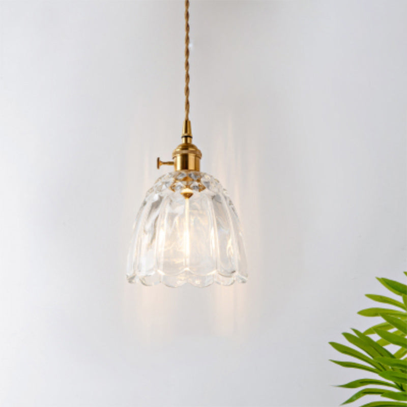 Clear Glass Pendant Light with Round Shade and E27 Fitting