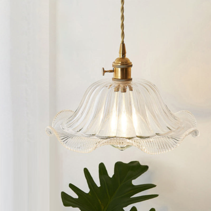 Clear Glass Pendant Light with Round Shade and E27 Fitting