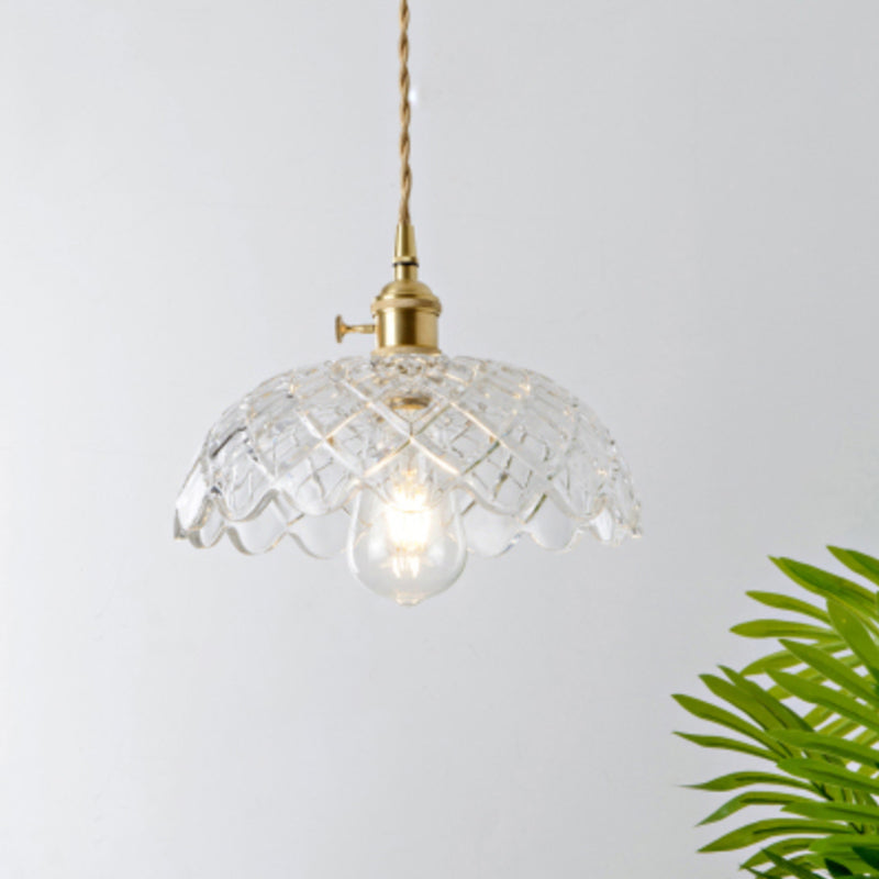 Clear Glass Pendant Light with Round Shade and E27 Fitting