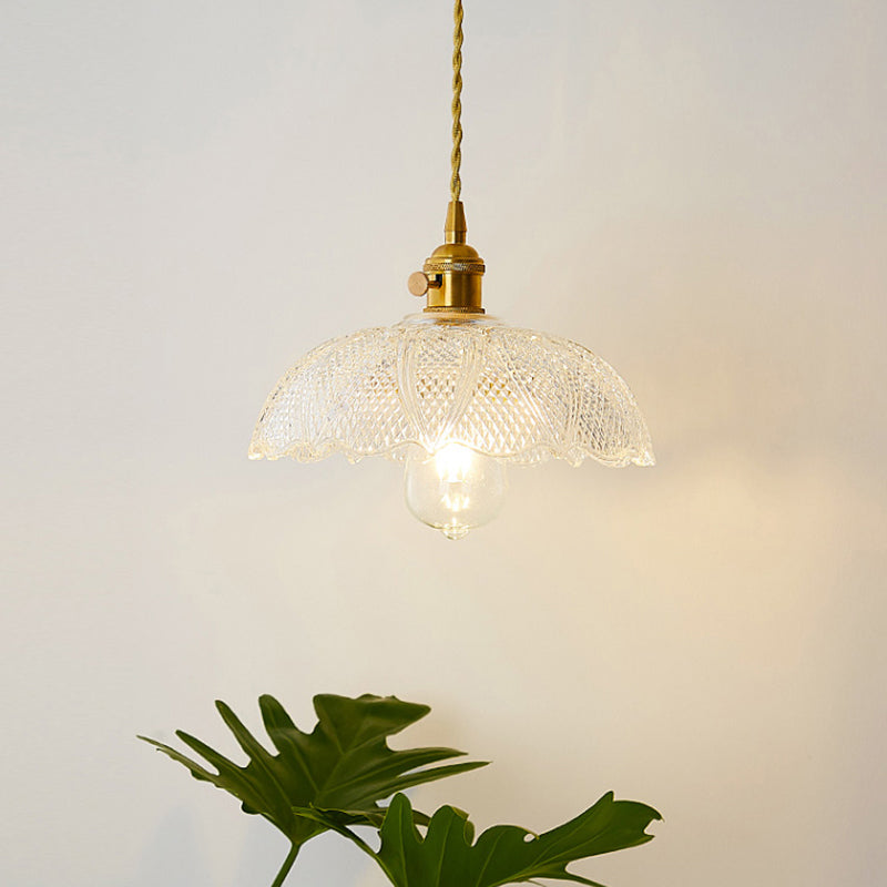 Clear Glass Pendant Light with Round Shade and E27 Fitting