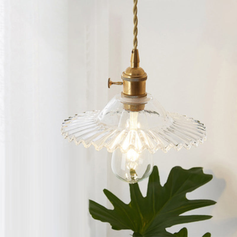 Clear Glass Pendant Light with Round Shade and E27 Fitting