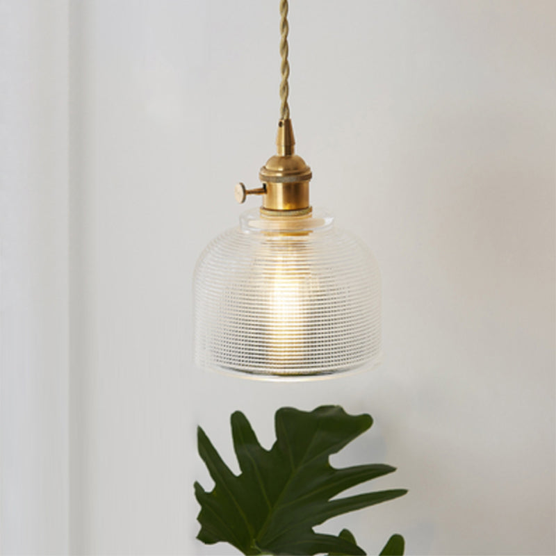 Clear Glass Pendant Light with Round Shade and E27 Fitting