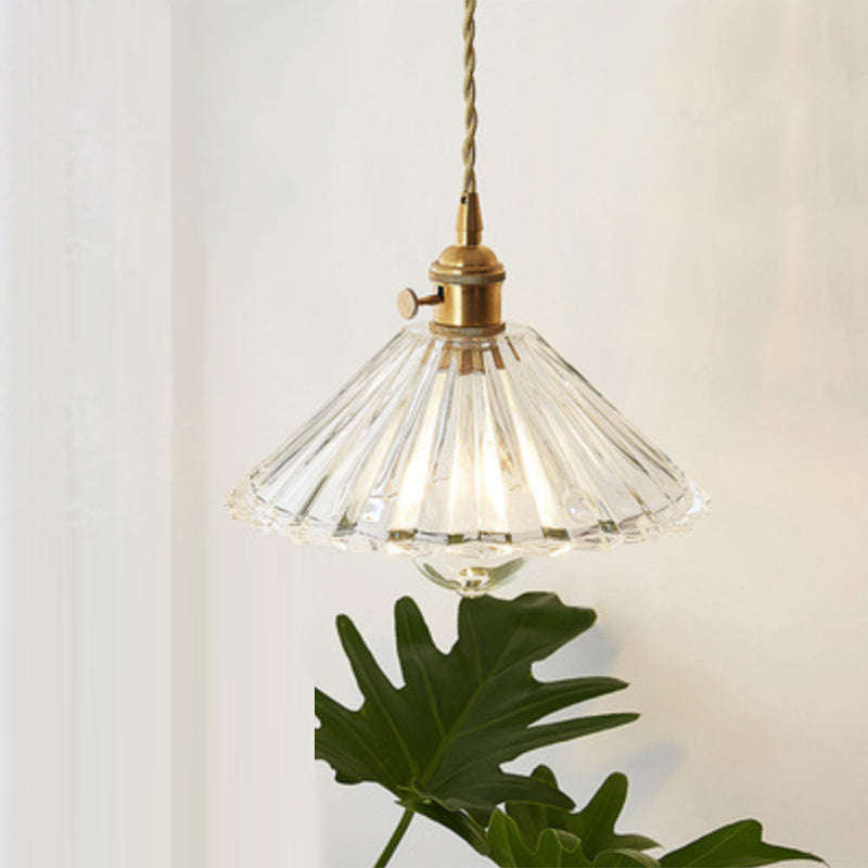 Clear Glass Pendant Light with Round Shade and E27 Fitting