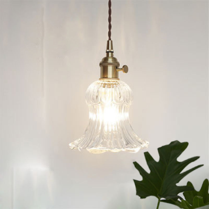 Clear Glass Pendant Light with Round Shade and E27 Fitting