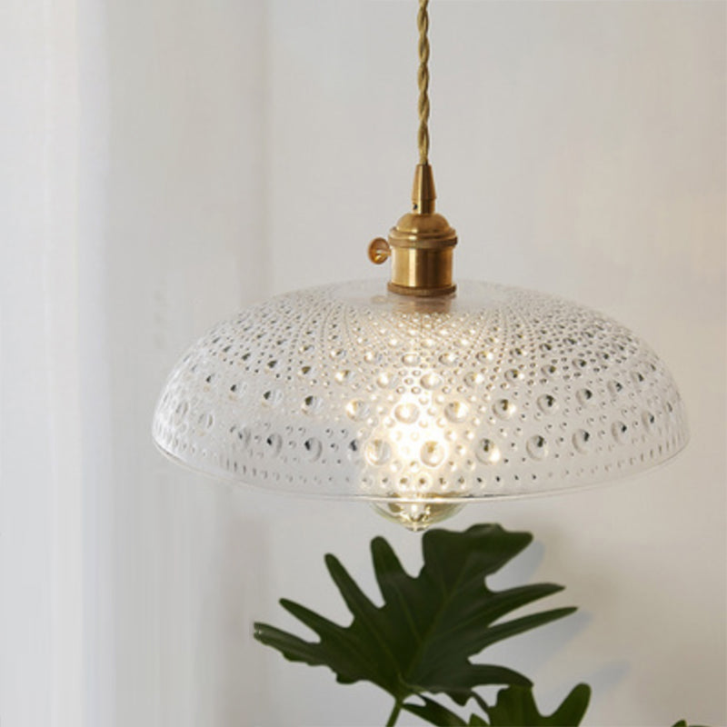 Clear Glass Pendant Light with Round Shade and E27 Fitting