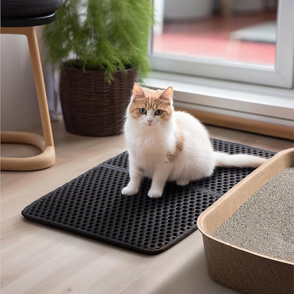 Double-Layer Cat Litter Mat with Non-Slip Base I for Containing Scattered Litter I Ideal for Autumn and Winter