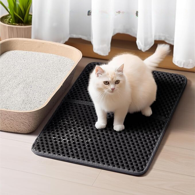 Double-Layer Cat Litter Mat with Non-Slip Base I for Containing Scattered Litter I Ideal for Autumn and Winter